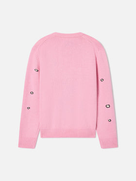 Pull en maille col rond Pink Princess avec intarsia et broderie Snoopy | Special edition 