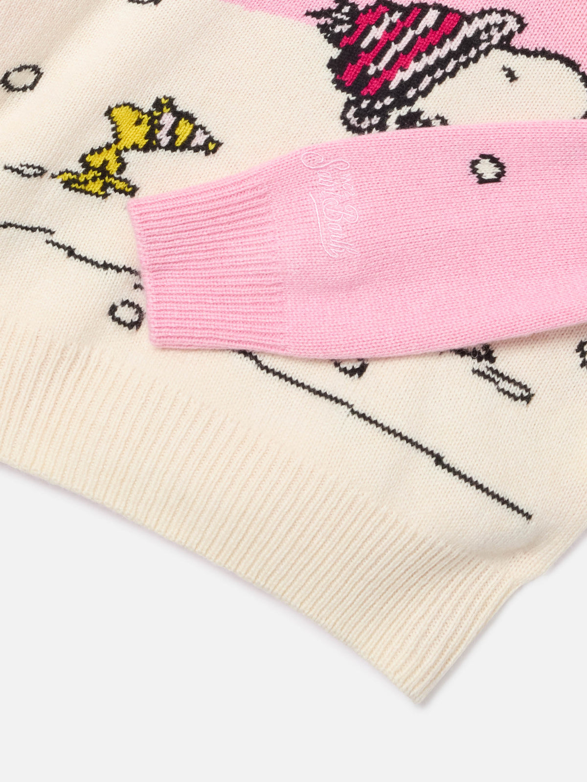 Pull en maille col rond Pink Princess avec intarsia et broderie Snoopy | Special edition 