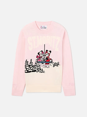 Maglia girocollo Princess rosa con intarsio St. Moritz Minnie e Topolino | Special edition