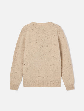 Jersey de cuello redondo de punto Donegal en mezcla de lana Beige Princess con intarsia de caballo y bordado My Only Love 