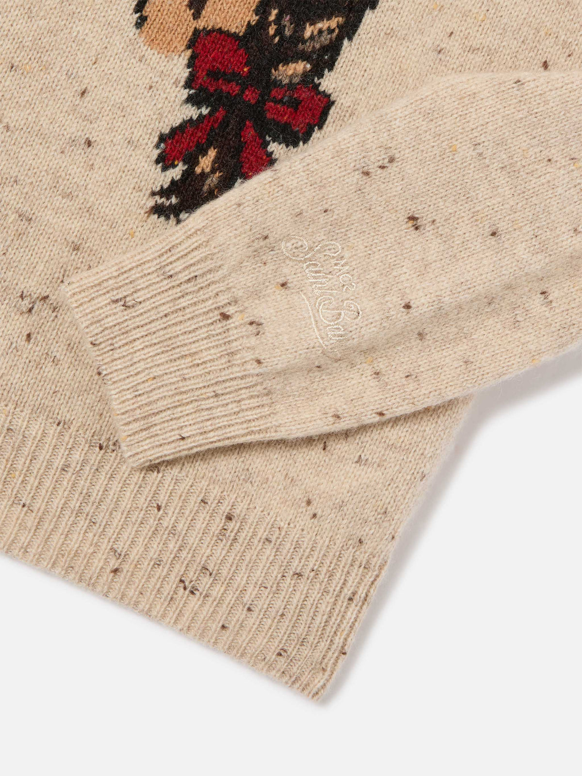 Jersey de cuello redondo de punto Donegal en mezcla de lana Beige Princess con intarsia de caballo y bordado My Only Love 