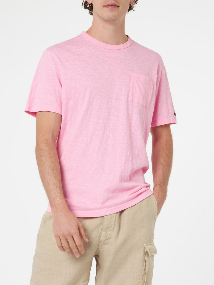 Man pink flamed cotton t-shirt President with embroidery - MC2 Saint Barth