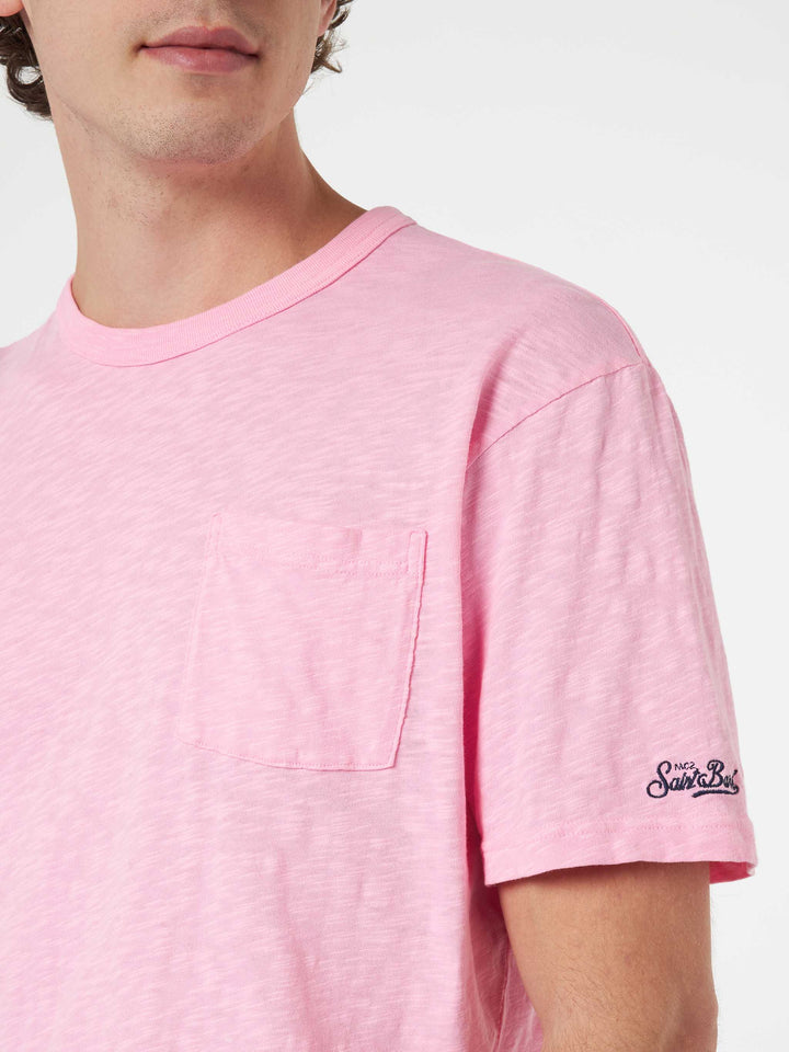 Man pink flamed cotton t-shirt President with embroidery - MC2 Saint Barth