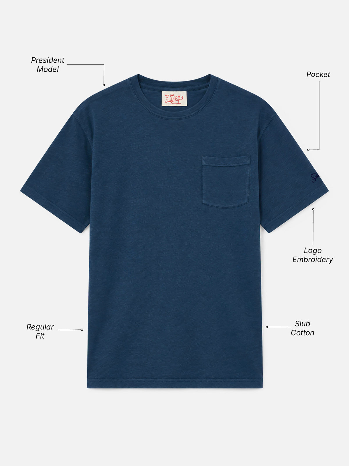 T-shirt President en coton flammé coloris uni bleu marine 