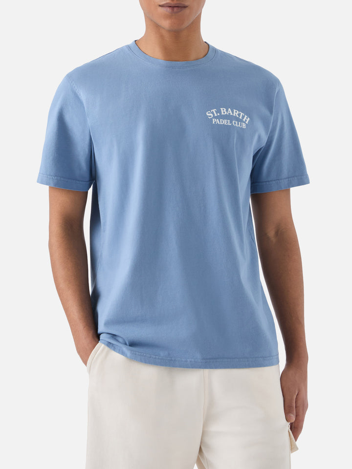 Dusty light blue Portland t-shirt with St. Barth Padel Club illustration