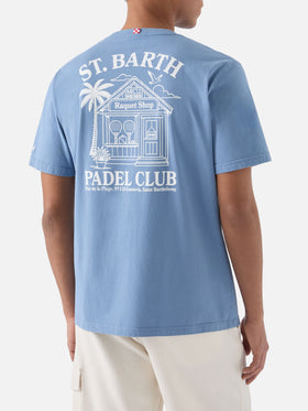 Dusty light blue Portland t-shirt with St. Barth Padel Club illustration