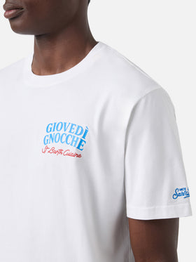 White Portland t-shirt with Giovedì Gnocche illustration