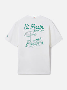 White Portland t-shirt with St. Barth Beach Club embroidery