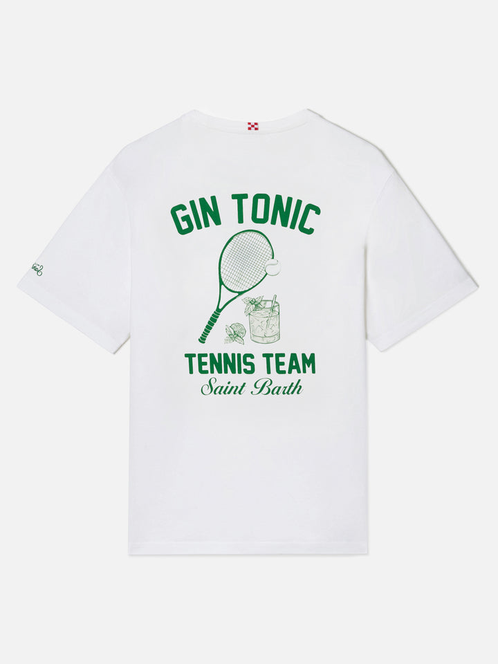 White Portland t-shirt with Gin Tonic Tennis Team illustration