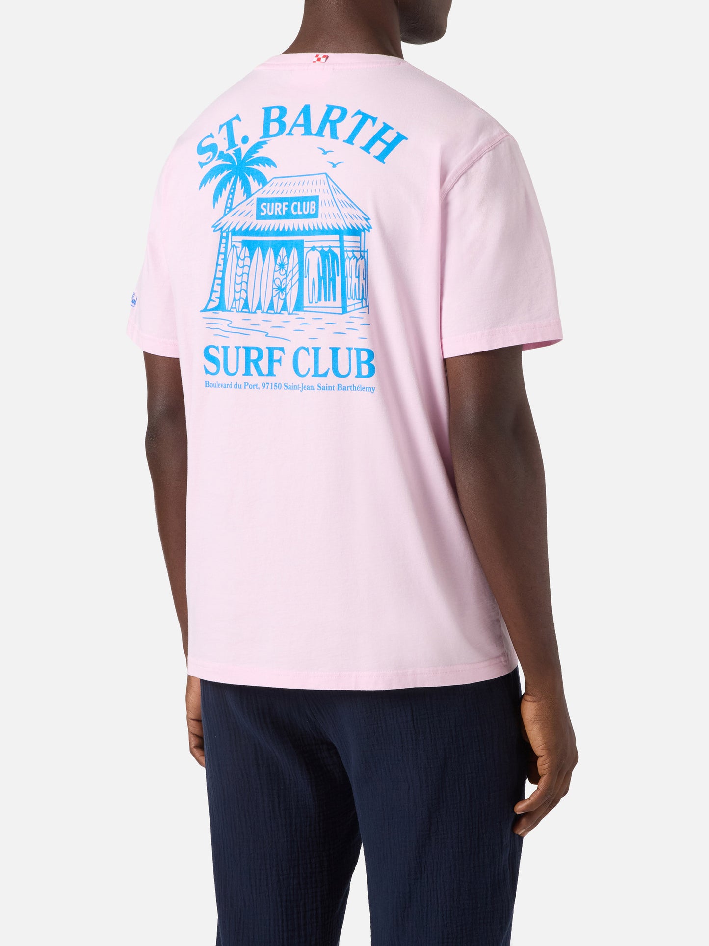 Pink Portland t-shirt with St. Barth Surf Club print