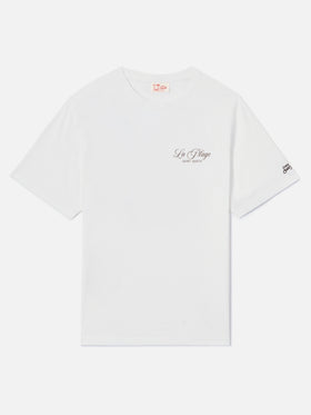 White Portland t-shirt with La Plage print
