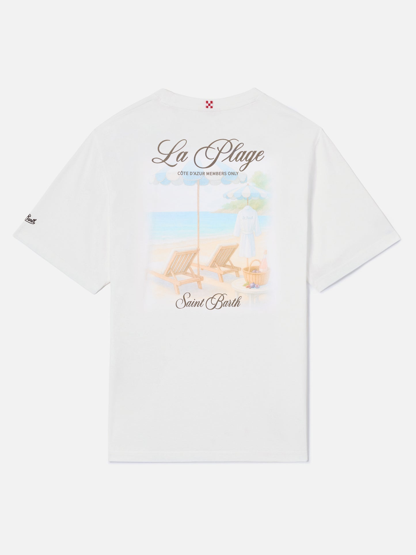 White Portland t-shirt with La Plage print