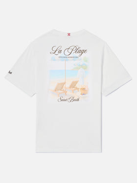 White Portland t-shirt with La Plage print