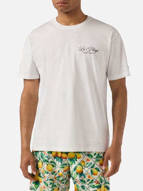 White Portland t-shirt with La Plage print