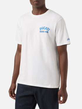 T-shirt Portland blanc avec imprimé Ducati Born Free | Édition spéciale 