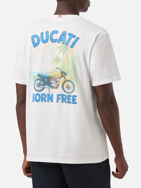 T-shirt Portland blanc avec imprimé Ducati Born Free | Édition spéciale 