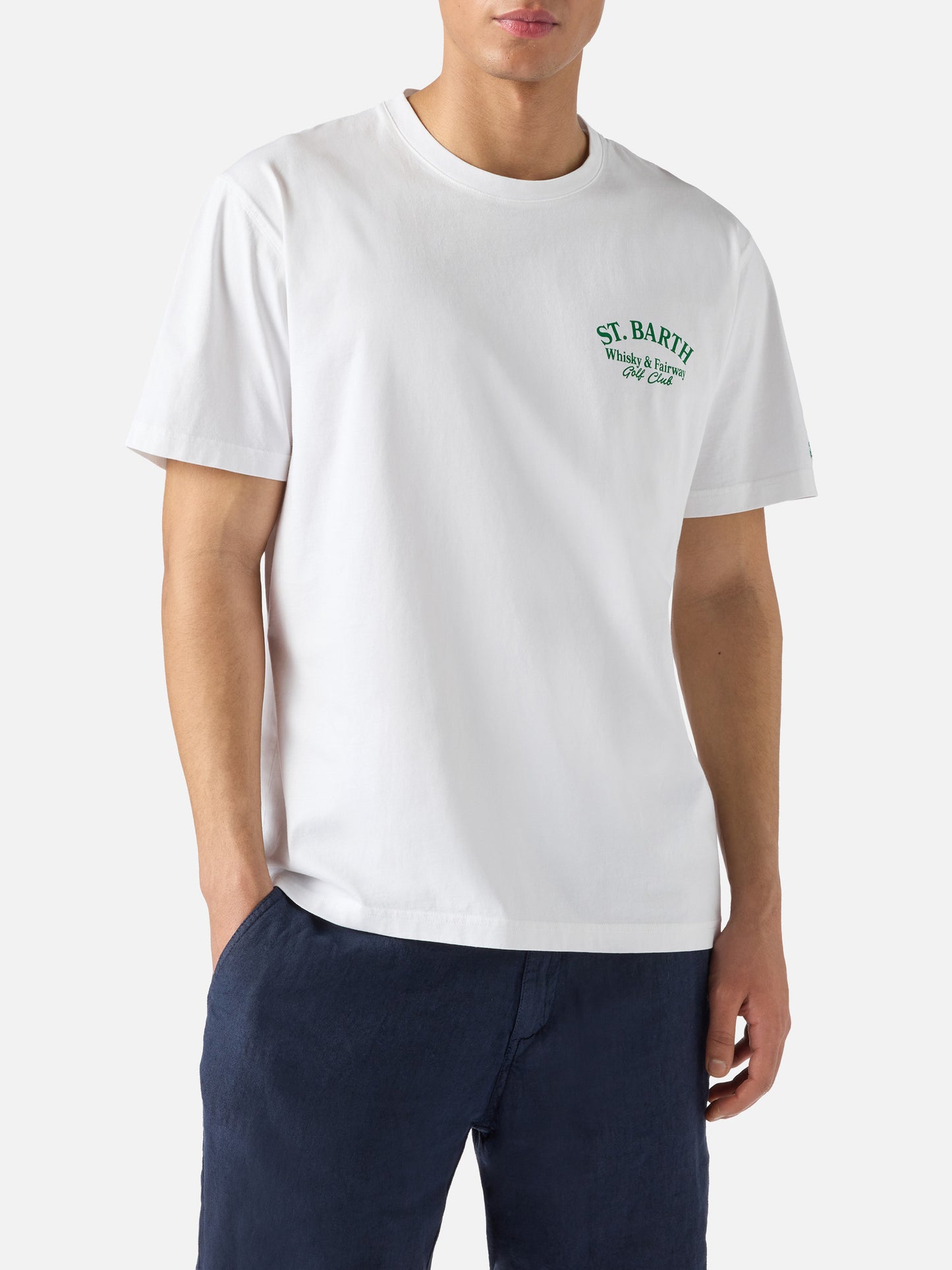 T-shirt Portland bianca con illustrazione Whisky & Fairway Golf Club