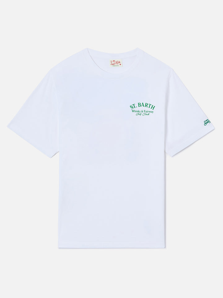 White Portland t-shirt with Whisky & Fairway Golf Club illustration