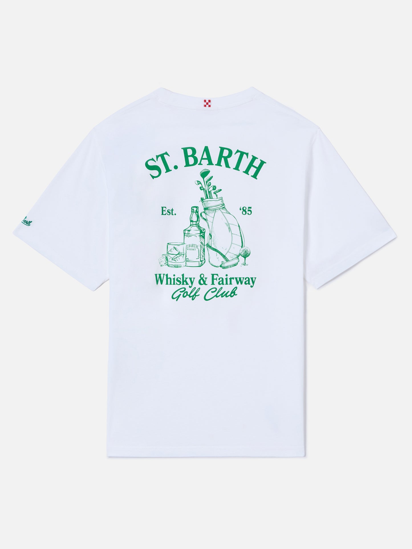 White Portland t-shirt with Whisky & Fairway Golf Club illustration