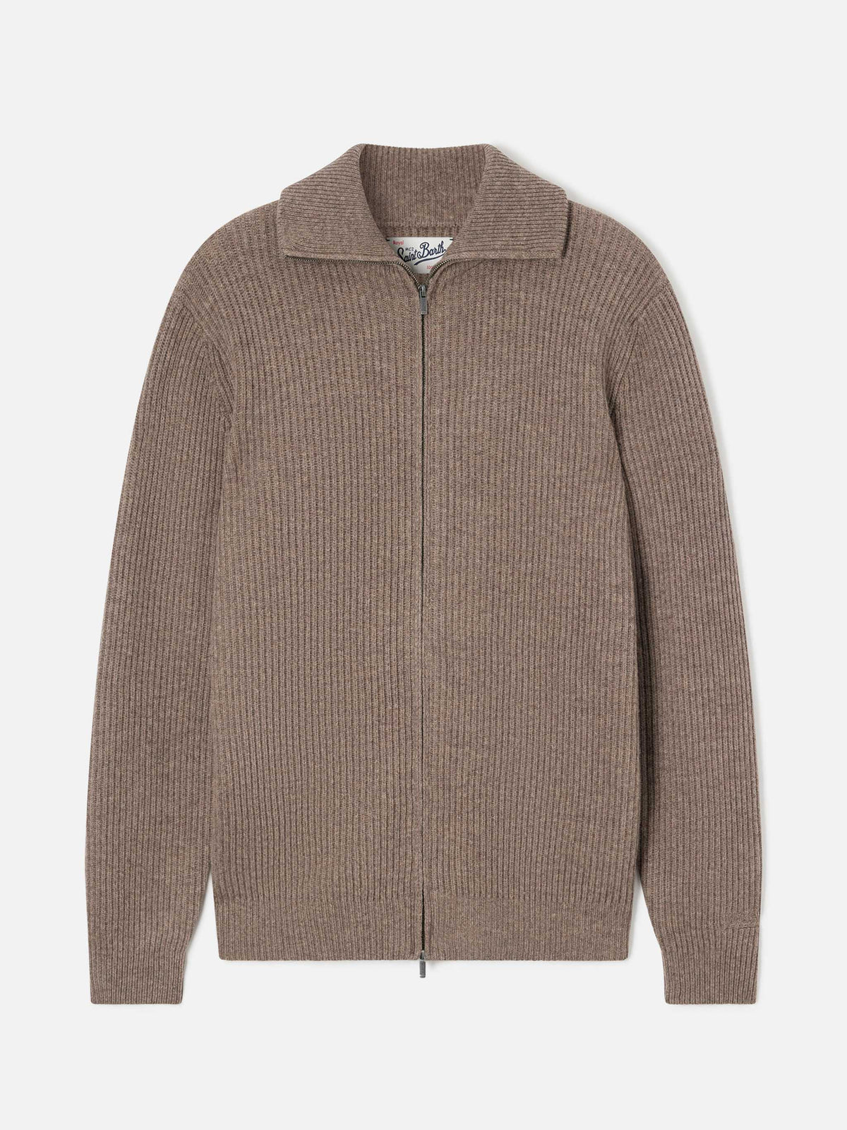 Cardigan Preston beige in lana con zip intera