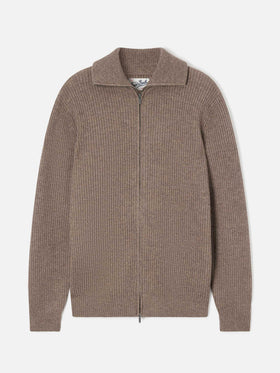 Cardigan Preston beige in lana con zip intera