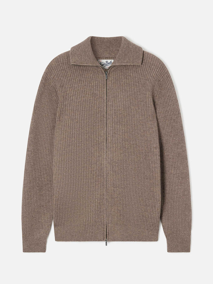 Cardigan Preston beige in lana con zip intera