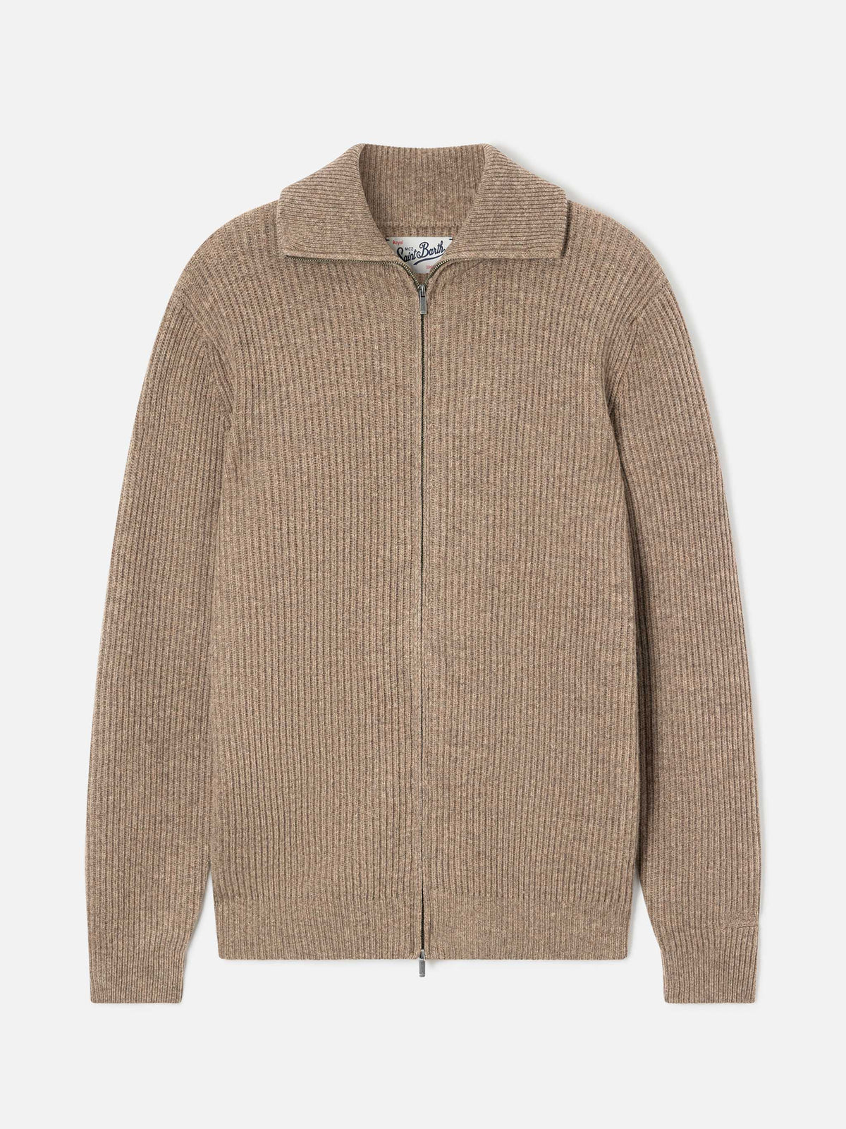Beiger Preston Cardigan aus Wollstrick mit durchgehendem Reißverschluss 