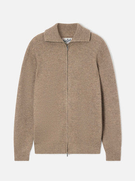 Beiger Preston Cardigan aus Wollstrick mit durchgehendem Reißverschluss 