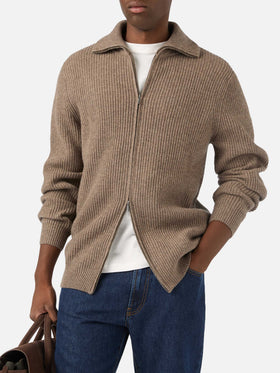 Beiger Preston Cardigan aus Wollstrick mit durchgehendem Reißverschluss 
