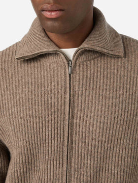 Beiger Preston Cardigan aus Wollstrick mit durchgehendem Reißverschluss 