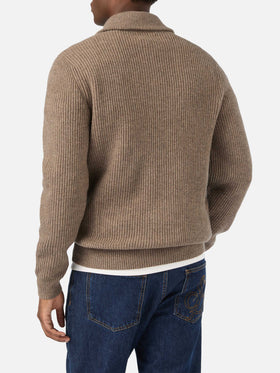 Beiger Preston Cardigan aus Wollstrick mit durchgehendem Reißverschluss 