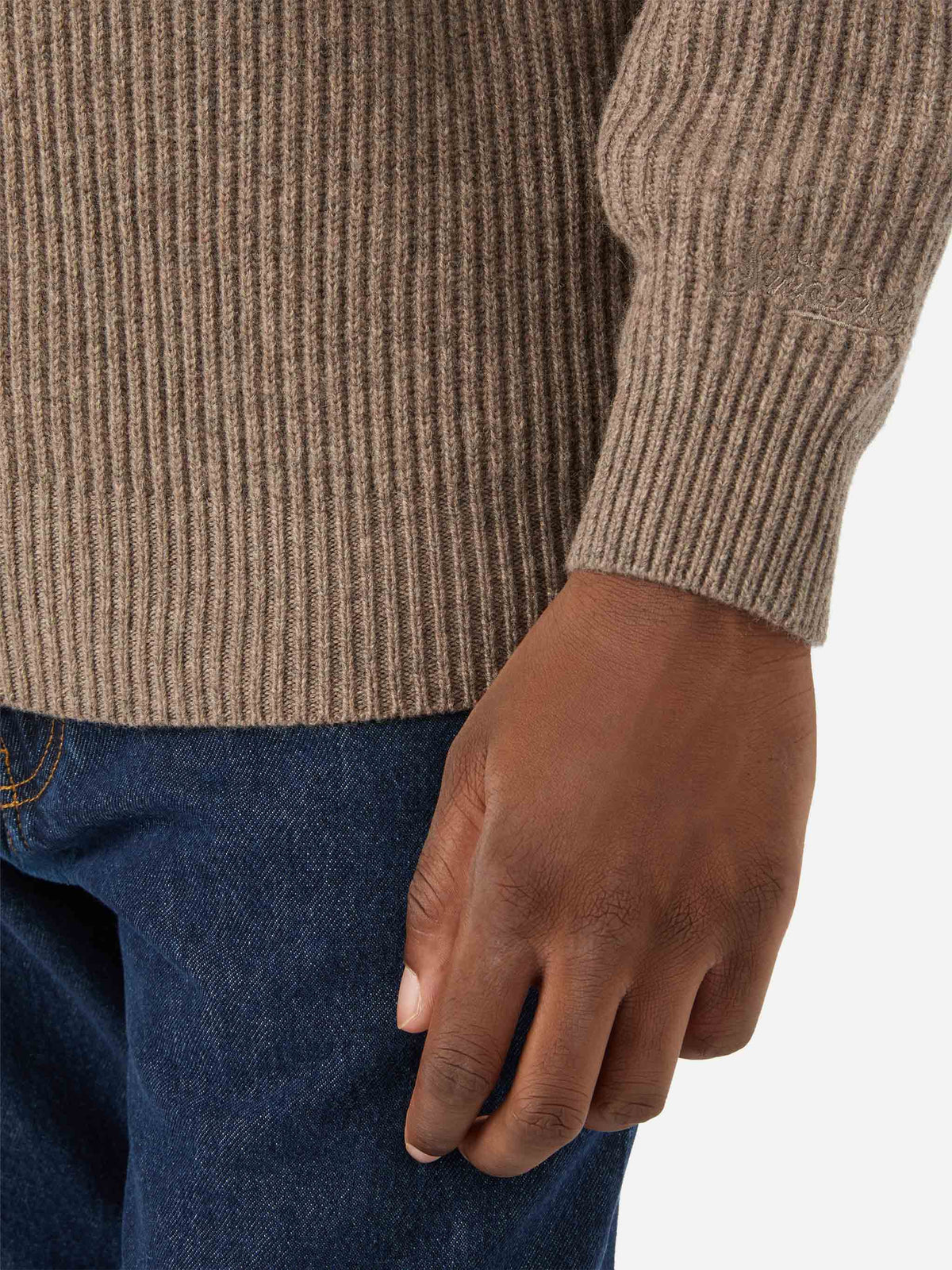 Beiger Preston Cardigan aus Wollstrick mit durchgehendem Reißverschluss 
