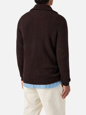 Preston pure-wool full-zip cardigan in dark brown
