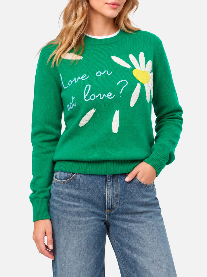 Nouveau pull brossé vert Queen avec broderie Love or not 