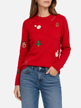Pull New Queen brushed rouge avec patchs de Noël 