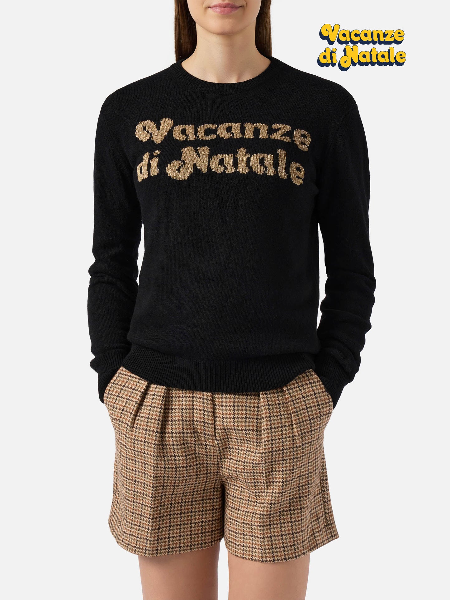 New Queen cashmere-blend sweater in black with Vacanze di Natale jacquard | VACANZE DI NATALE SPECIAL EDITION