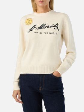 Pull en maille à col rond Off white New Queen avec broderie St. Moritz | Special edition 