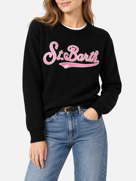 Schwarzer New Queen Pullover mit Frottee-Logo 