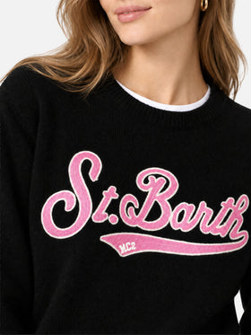 Schwarzer New Queen Pullover mit Frottee-Logo 