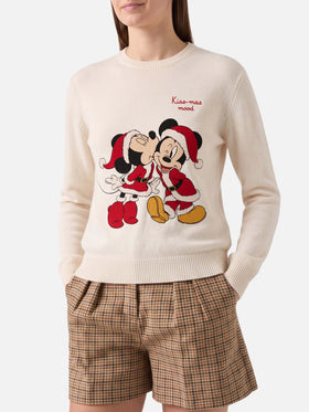 New Queen Rundhals-Pullover in Weiß mit Minnie- und Mickey-Jacquard | DISNEY SPECIAL EDITION 