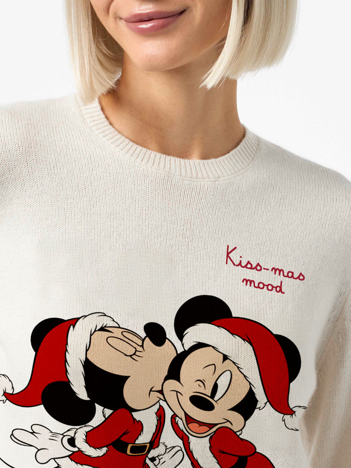 Neues Queen-Rundhalsband in Weiß mit Minnie- und Mickey-Jacquardmuster | DISNEY SPECIAL EDITION