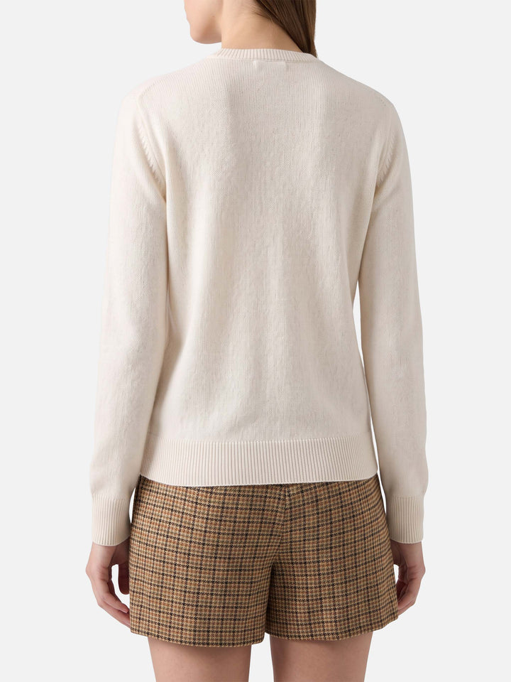 New Queen crewneck in white with Minnie and Mickey jacquard | DISNEY SPECIAL EDITION