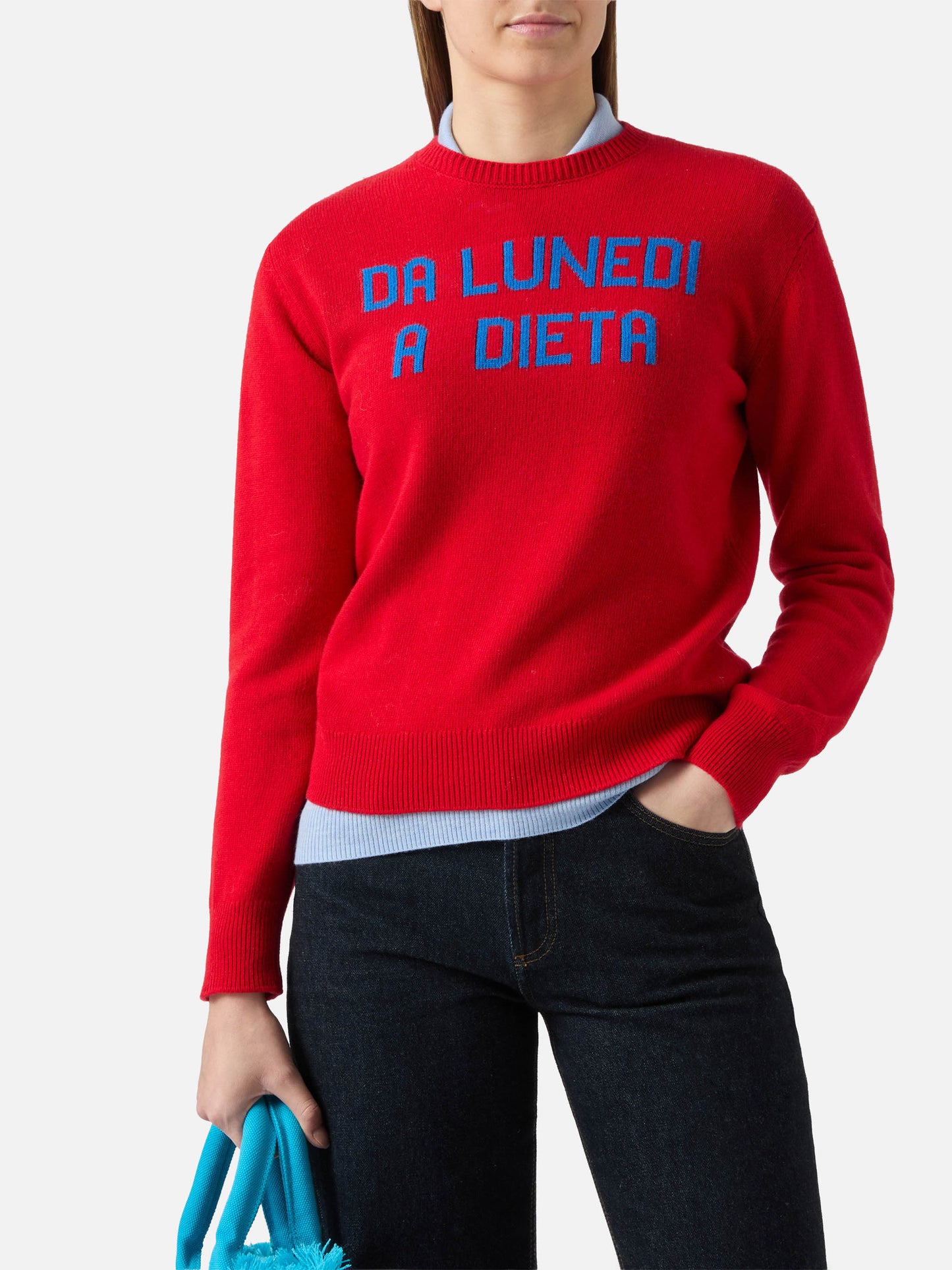 New Queen crewneck with Da lunedì dieta jacquard