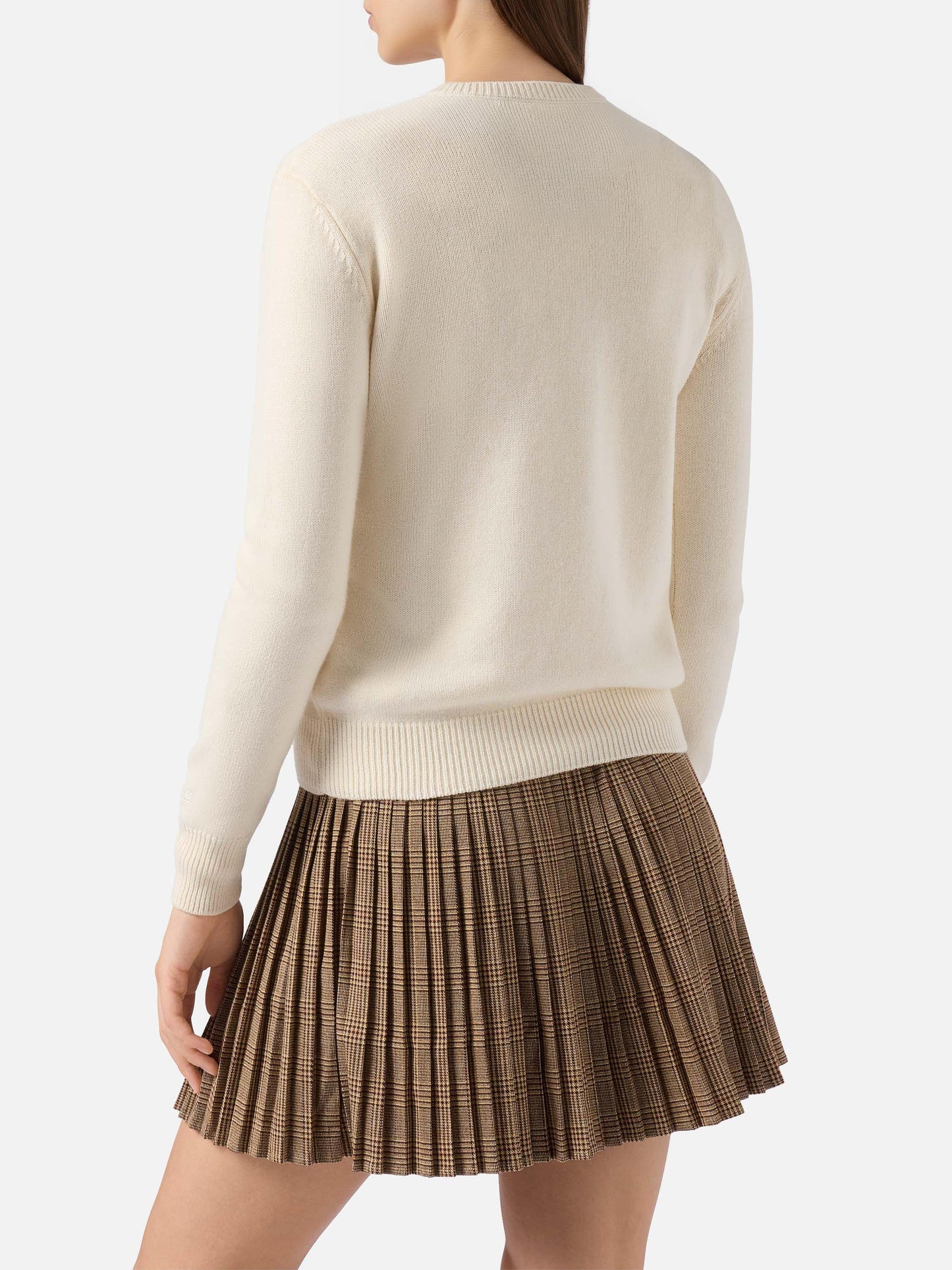 Neuer weißer Queen-Pullover aus Kaschmirmischung mit Ma-cherie-Stickerei