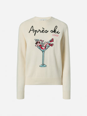 New Queen crewneck with Apres ski embroidery and jacquard