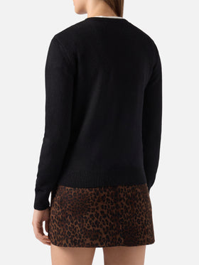 New Queen cashmere-blend sweater in black with Bollicine e Pailettes embroidery