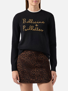 New Queen cashmere-blend sweater in black with Bollicine e Pailettes embroidery
