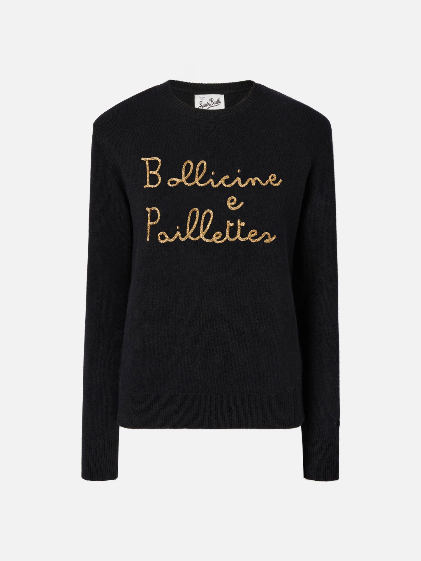 New Queen cashmere-blend sweater in black with Bollicine e Pailettes embroidery
