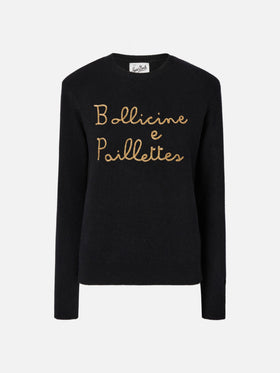 New Queen cashmere-blend sweater in black with Bollicine e Pailettes embroidery
