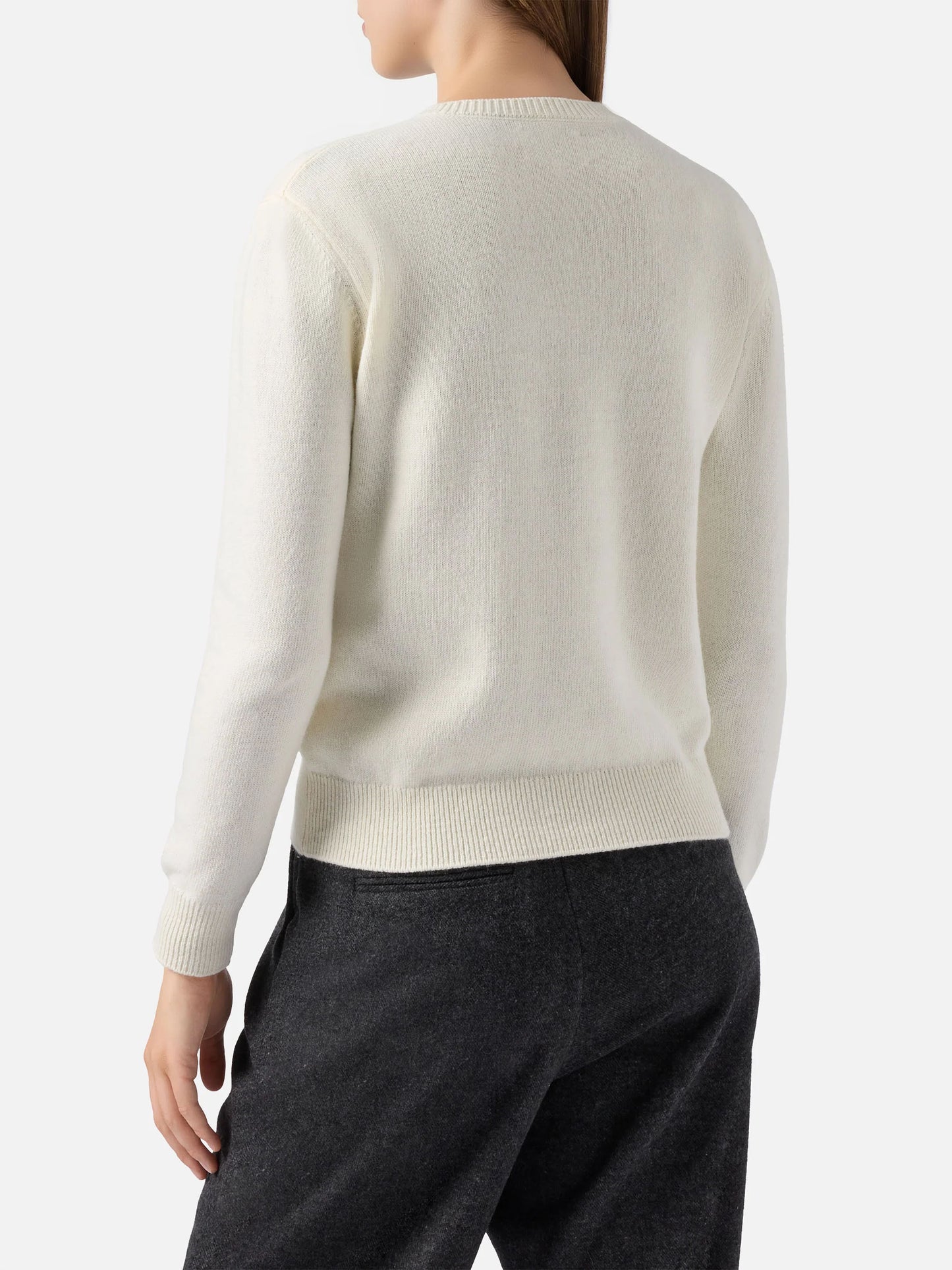 New Queen cashmere-blend sweater in white with Gossip Girl lurex embroidery